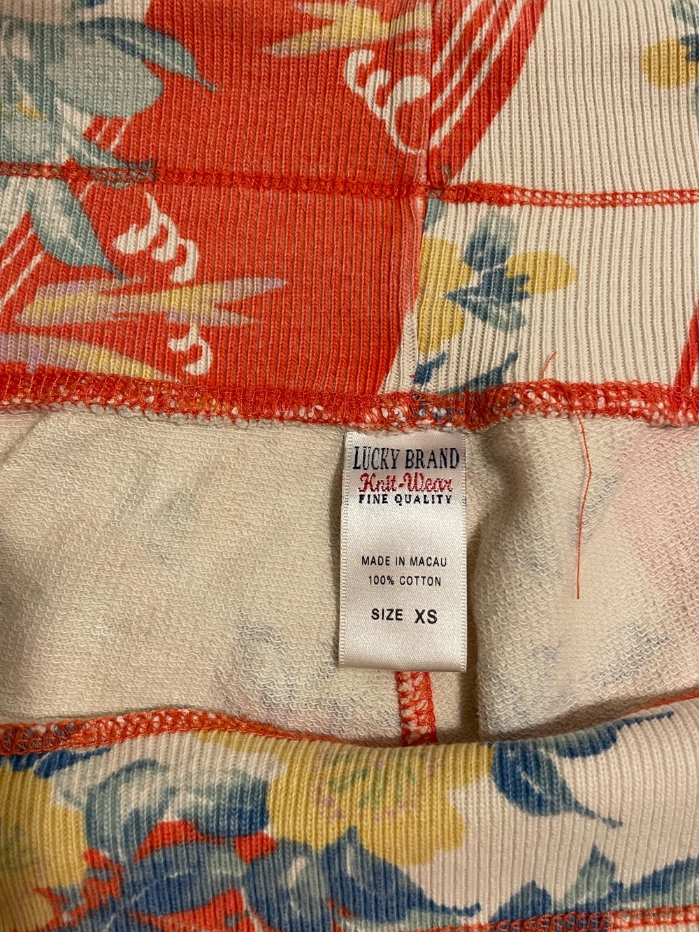 Vintage Lucky Brand Orange Floral Wide-Leg Sweatpants with Blue & Yellow Accents - Picture 2 of 3
